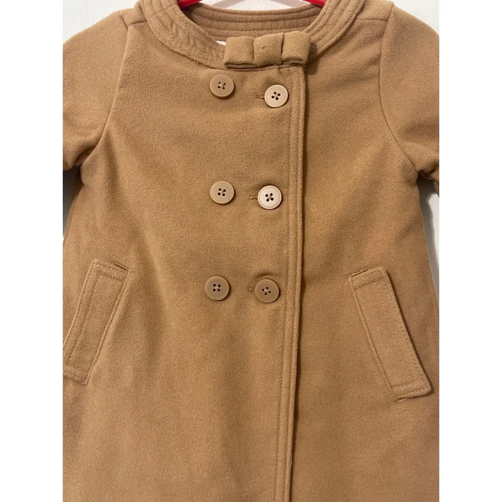 Baby Bgosh Tan Double Breasted Bow Pea‎ Coat 12M Camel Classic Preppy Winter